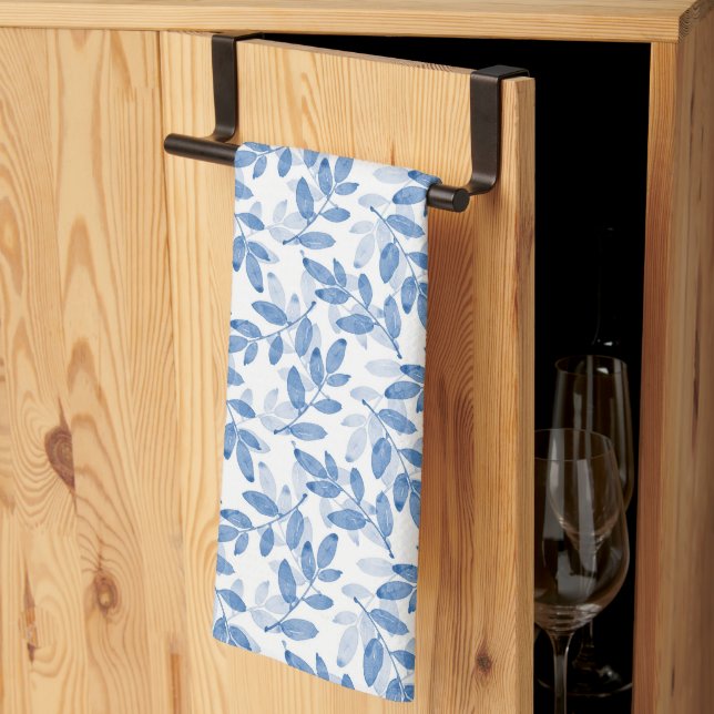 Linge De Cuisine Motif Feuille d'aquarelle bleu (Pliage en tiers)