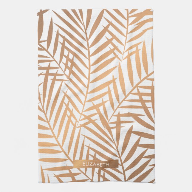 Linge De Cuisine Motif Feuille de palmier d'or (Vertical)