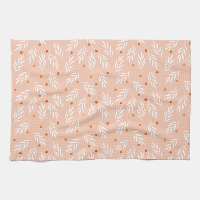 Linge De Cuisine Motif Feuille moderne Apricot rose (Horizontal)
