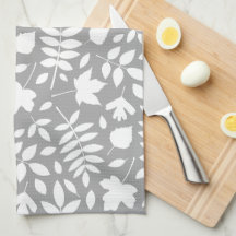 Motif Feuille tombé blanc sur gris