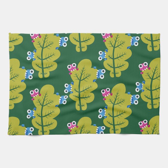 Linge De Cuisine Motif Feuille vert mignon (Horizontal)