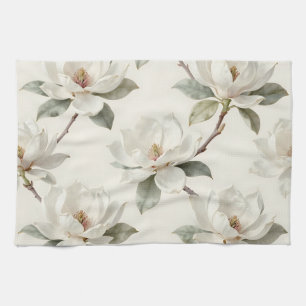 Linge De Cuisine Motif Fleur de Magnolia Douce et Neutre