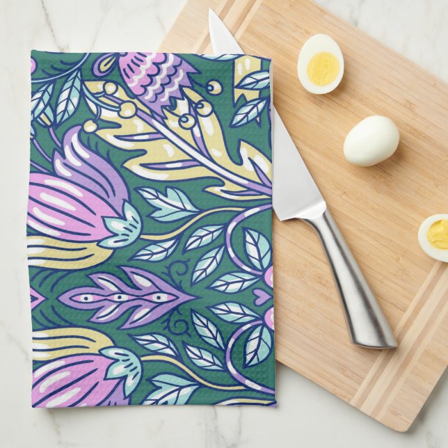Linge De Cuisine Motif Fleurs et Oiseaux de Style Antique (Quart Plié)