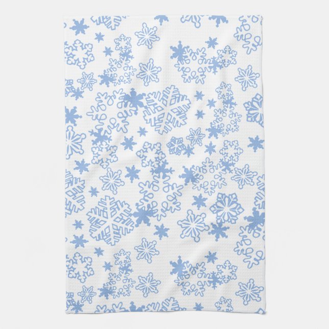 Linge De Cuisine Motif Flocon de Neige Bleu Clair Hiver (Vertical)