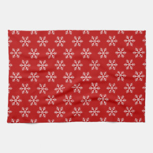 Linge De Cuisine Motif Flocons de Neige Rouge Noël