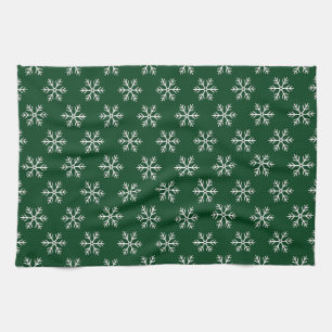 Linge De Cuisine Motif Flocons de Neige Vert Noël