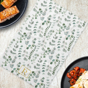 Linge De Cuisine Motif floral à l'aquarelle de eucalyptus monogramm