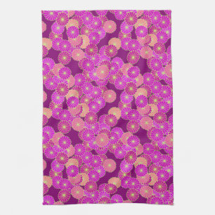 Linge De Cuisine Motif floral Art Déco - nuances de violet, corail