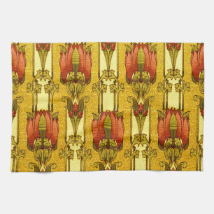 Linge De Cuisine Motif floral Art Nouveau rouge de tulipe