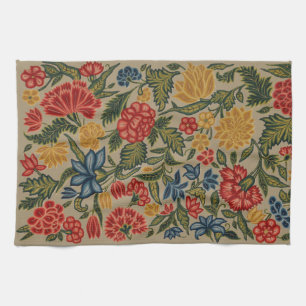 Linge De Cuisine Motif floral au point de crewel rouge et or vintag
