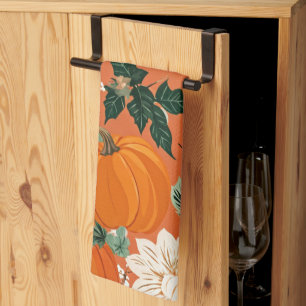 Linge De Cuisine Motif floral automnal citrouille boho orange