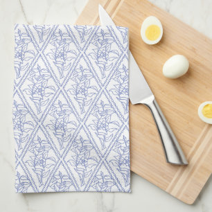 Linge De Cuisine Motif floral blanc bleu de diamant de bigorneau