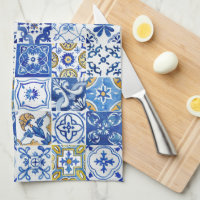 Motif Floral Bleu, Blanc & Jaune