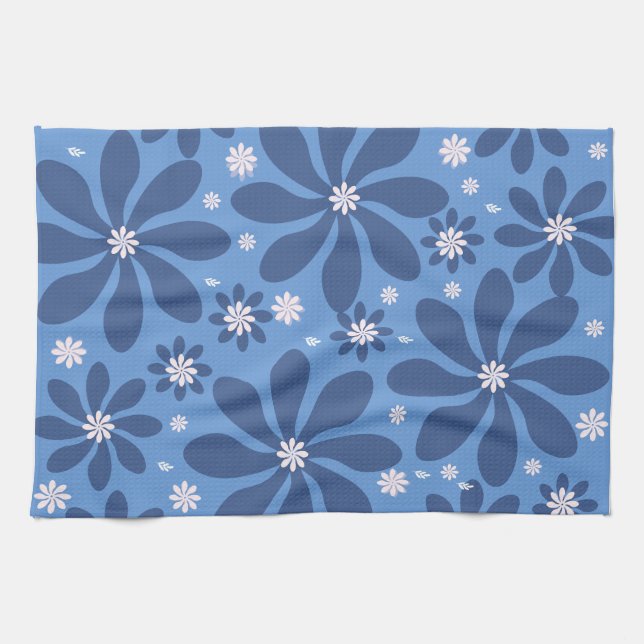 Linge De Cuisine Motif Floral Bleu - Élégant linge d'accès (Horizontal)