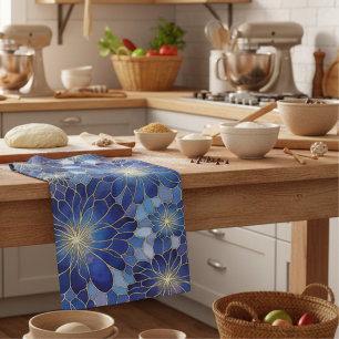 Linge De Cuisine Motif Floral Bleu Or Moderne