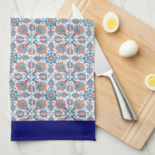 Linge De Cuisine Motif floral Bleuet Bleu Rouge Bordure Bleue