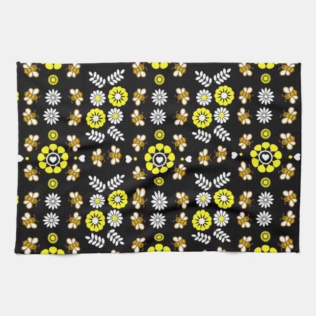 Linge De Cuisine Motif floral botanique d'abeille (Horizontal)