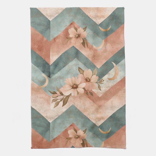 Linge De Cuisine Motif floral chevron Lune rustique (10) (Vertical)