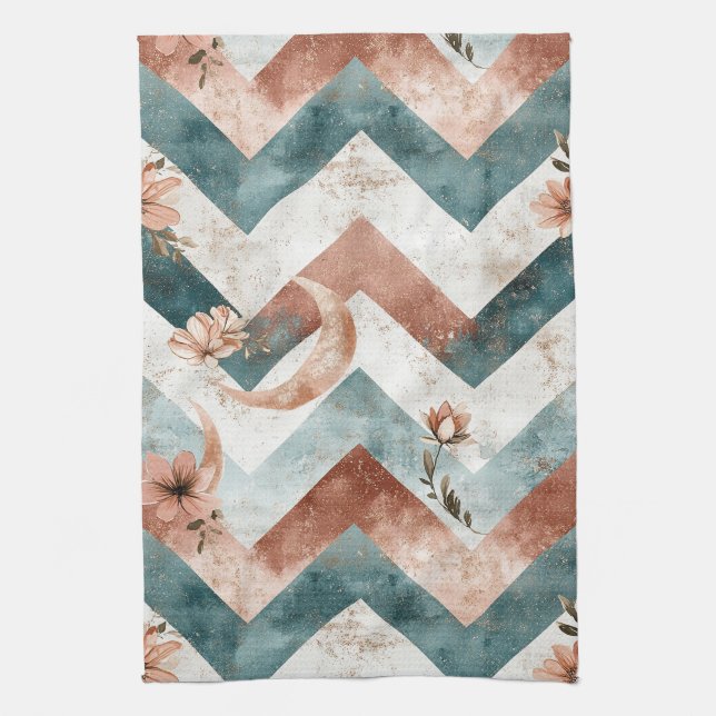 Linge De Cuisine Motif floral chevron Lune rustique (5) (Vertical)