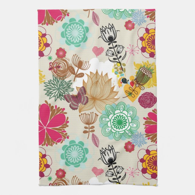 Linge De Cuisine Motif floral dans le rétro style (Vertical)