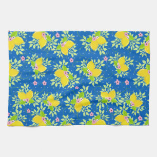 Linge De Cuisine Motif floral de citrons bleus et jaunes ensoleillé
