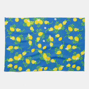 Linge De Cuisine Motif floral de citrons bleus et jaunes ensoleillé