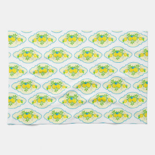 Linge De Cuisine Motif floral de citrons bleus et jaunes ensoleillé