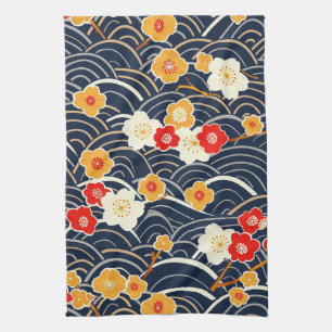 Linge De Cuisine Motif floral de fleur de prunier à vague japonaise