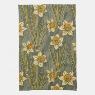 Linge De Cuisine Motif floral de jonquille jaune blanc minimaliste