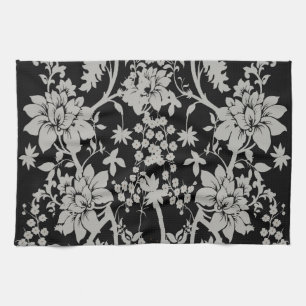 Linge De Cuisine Motif floral de la poussière noire et argentée
