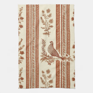 Linge De Cuisine Motif Floral de Poule de Cottage en Terracotta