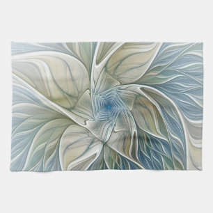 Linge De Cuisine Motif floral de rêve abstrait bleu kaki fractal