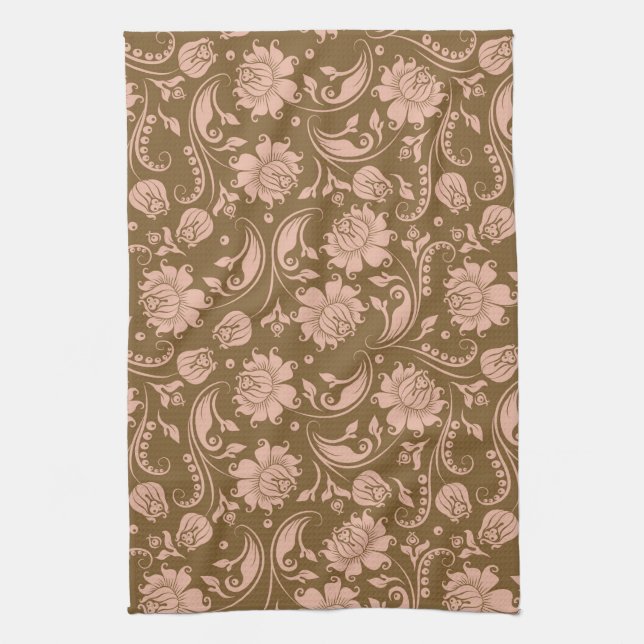 Linge De Cuisine Motif floral de rose et de brun (Vertical)