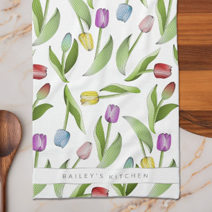 Linge De Cuisine Motif floral de tulipe coloré moderne personnalisé