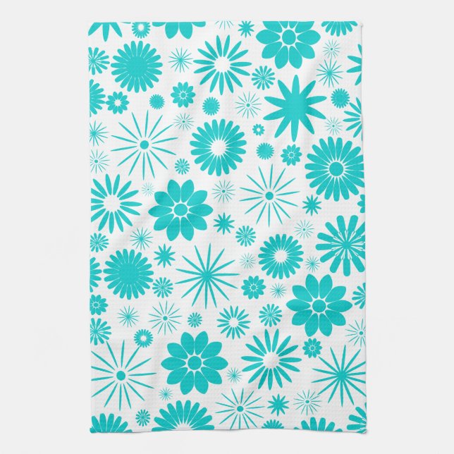 Linge De Cuisine Motif floral de turquoise (Vertical)