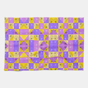 Linge De Cuisine Motif floral d'été violet et or sans couture