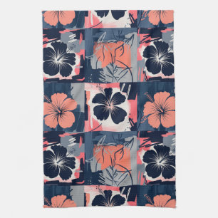 Linge De Cuisine Motif floral d'hibiscus bleu élégant (7)