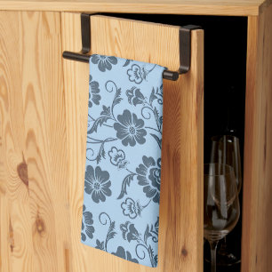 Linge De Cuisine Motif floral élégant sur fond bleu clair