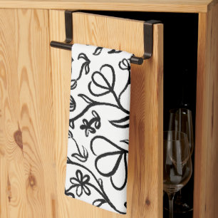 Linge De Cuisine Motif floral en noir et blanc