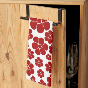 Linge De Cuisine Motif floral en rouge et blanc