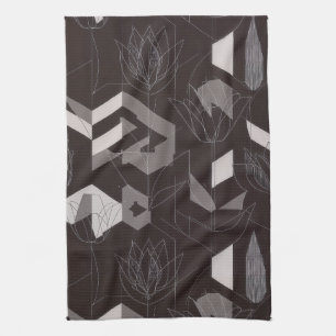 Linge De Cuisine Motif floral géométrique tulipe taupe noir moderne