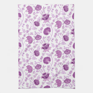 Linge De Cuisine Motif floral jacobéen rose sur blanc