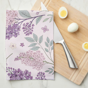 Linge De Cuisine Motif floral lilas rose et violet tendre