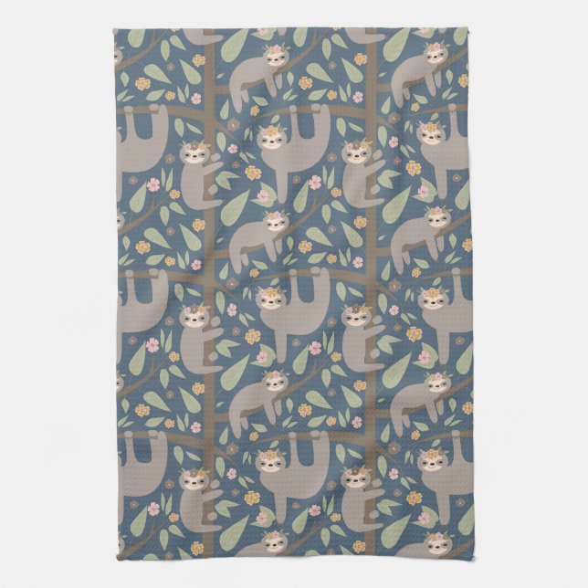 Linge De Cuisine Motif floral mignon de paresse (Vertical)