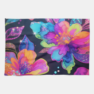 Linge De Cuisine Motif floral néon pailleté