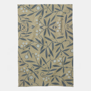 Linge De Cuisine Motif floral orné avec des vignes bleu foncé 