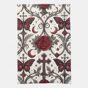Linge De Cuisine Motif floral papillon gothique (1)