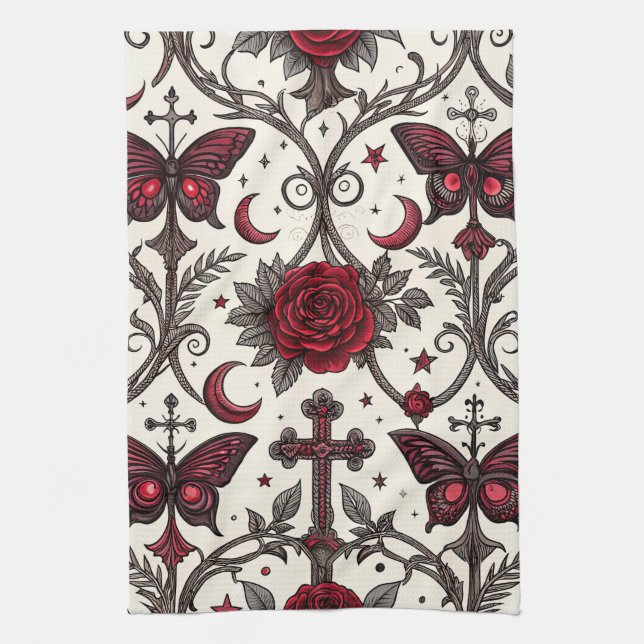 Linge De Cuisine Motif floral papillon gothique (1) (Vertical)