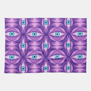 Linge De Cuisine Motif floral pourpre botanique abstrait yeux bleus