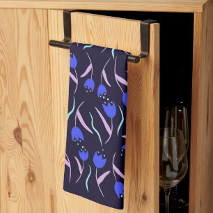 Linge De Cuisine Motif floral printanier sur fond bleu foncé